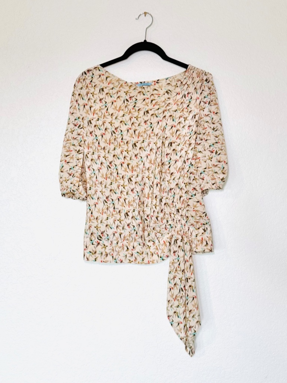 Leifnotes Anthropologie Blouse 4 100% Silk Short Sleeve Birds Airy Cottagecore